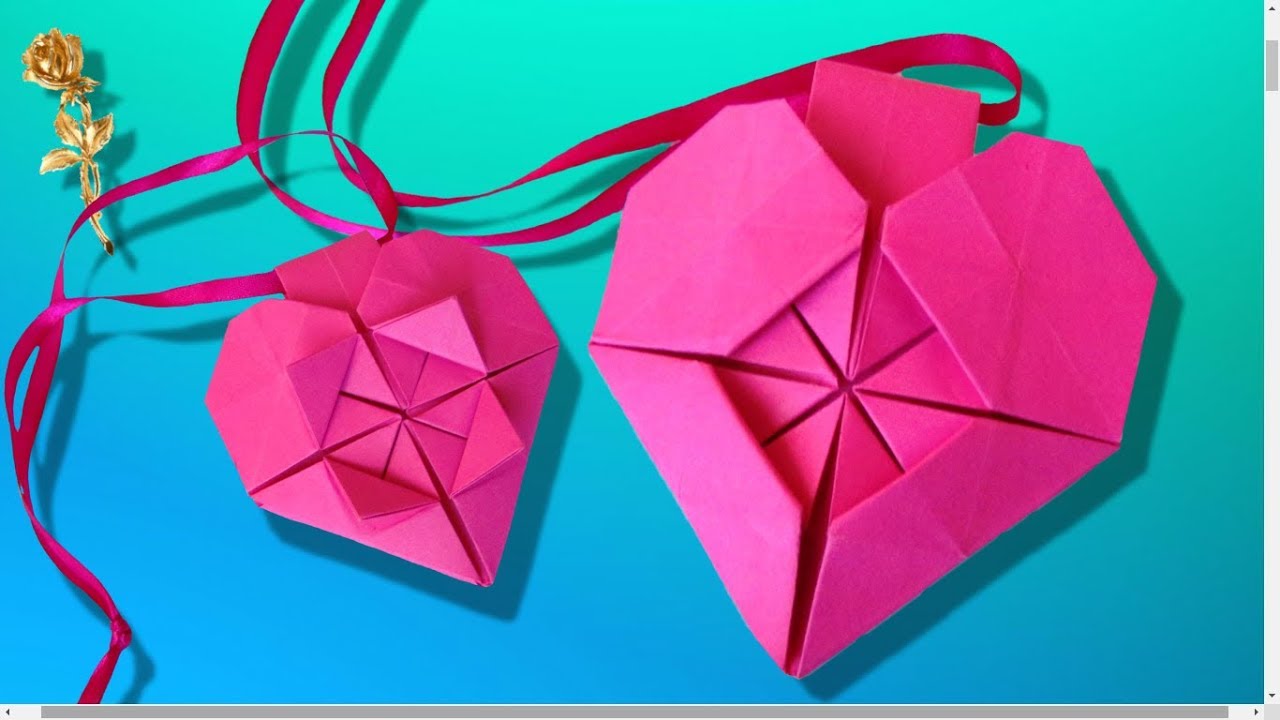 Origami : 💗 Collier, 💝 Pendentif-Pochette 💌 💖 « Cœur » 💛💚💙💜