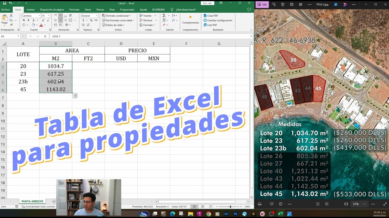 Excel, tabla para propiedades para asesores inmobiliarios