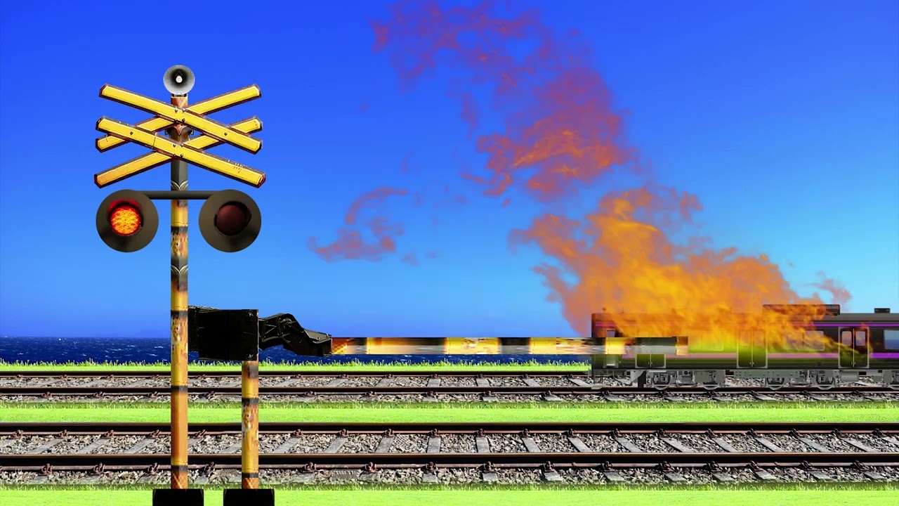 踏切 アニメ | 線路上ありえない特殊ふみきりとインドネシア風ふみきり | 4K | impossible special railroad crossings 240