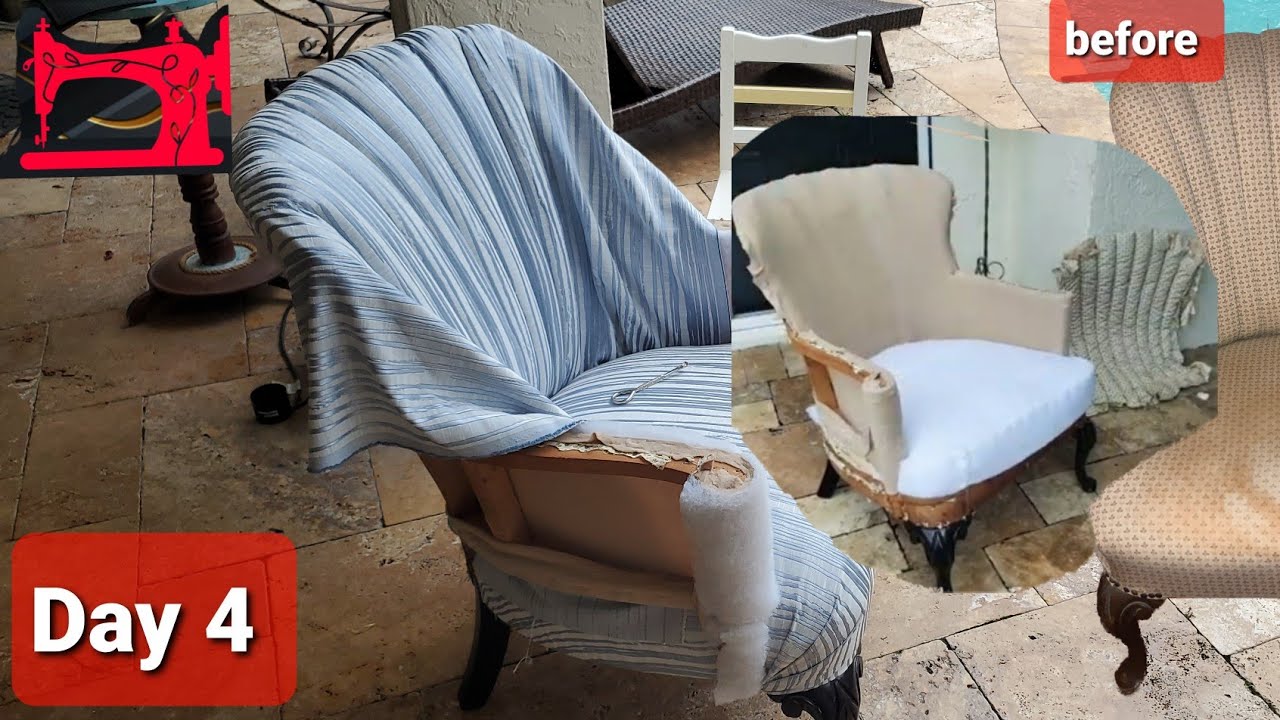 Part4 /7🪑Antique Armchair Upholstery / The easy way to redo the Channel Back
