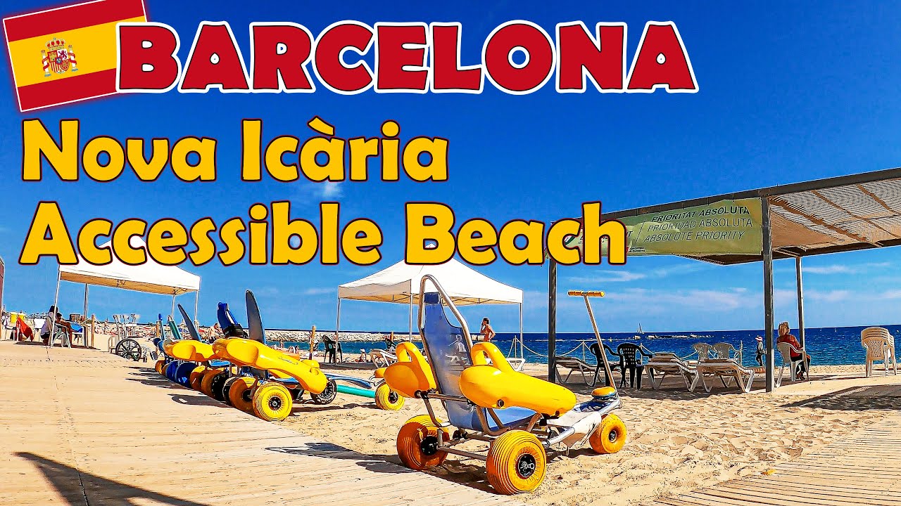 Barcelona Nova Ic&agrave;ria Accessible Beach 4K ♿ One of the most Wheelchair Friendly in the World! Sep'22