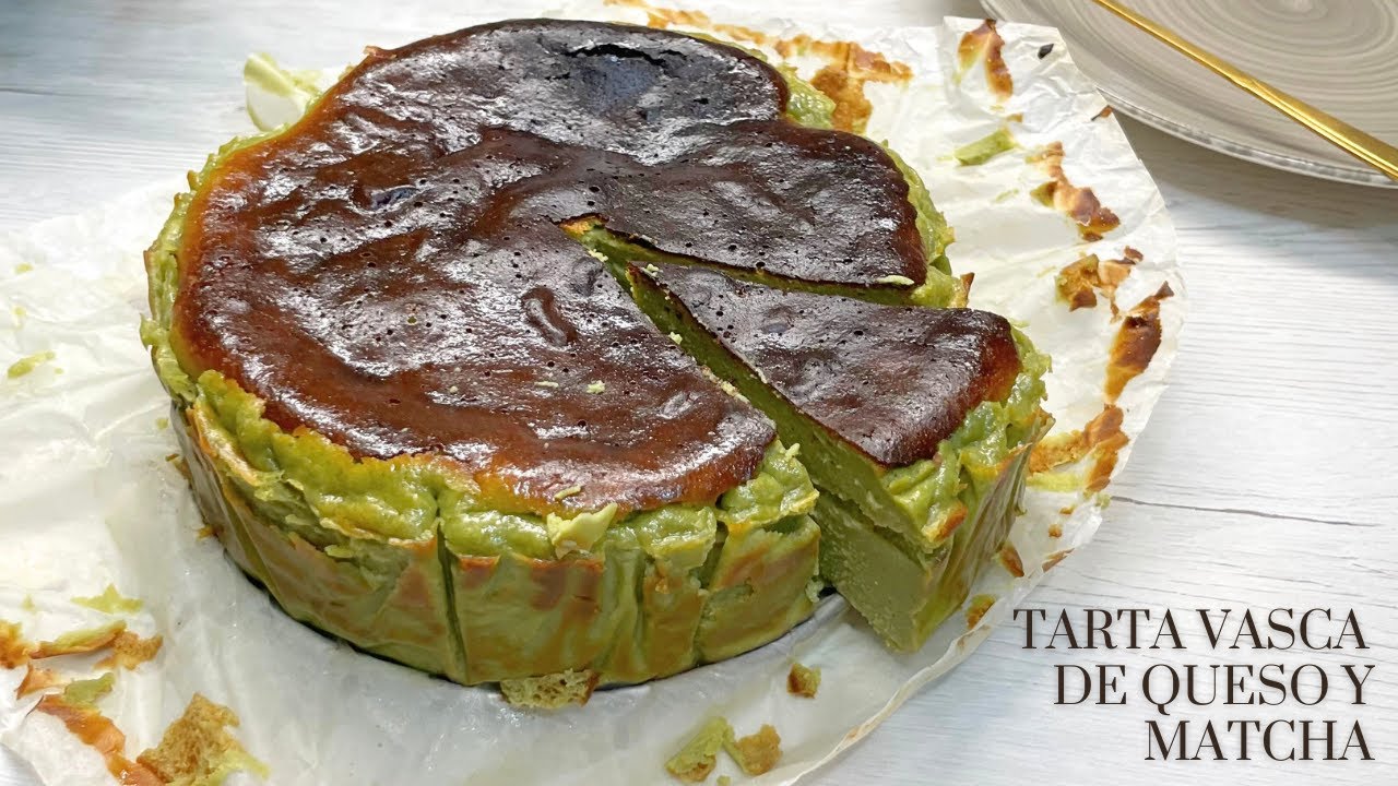 Tarta de queso y matcha. Receta fácil, preparada en 10 minutos.