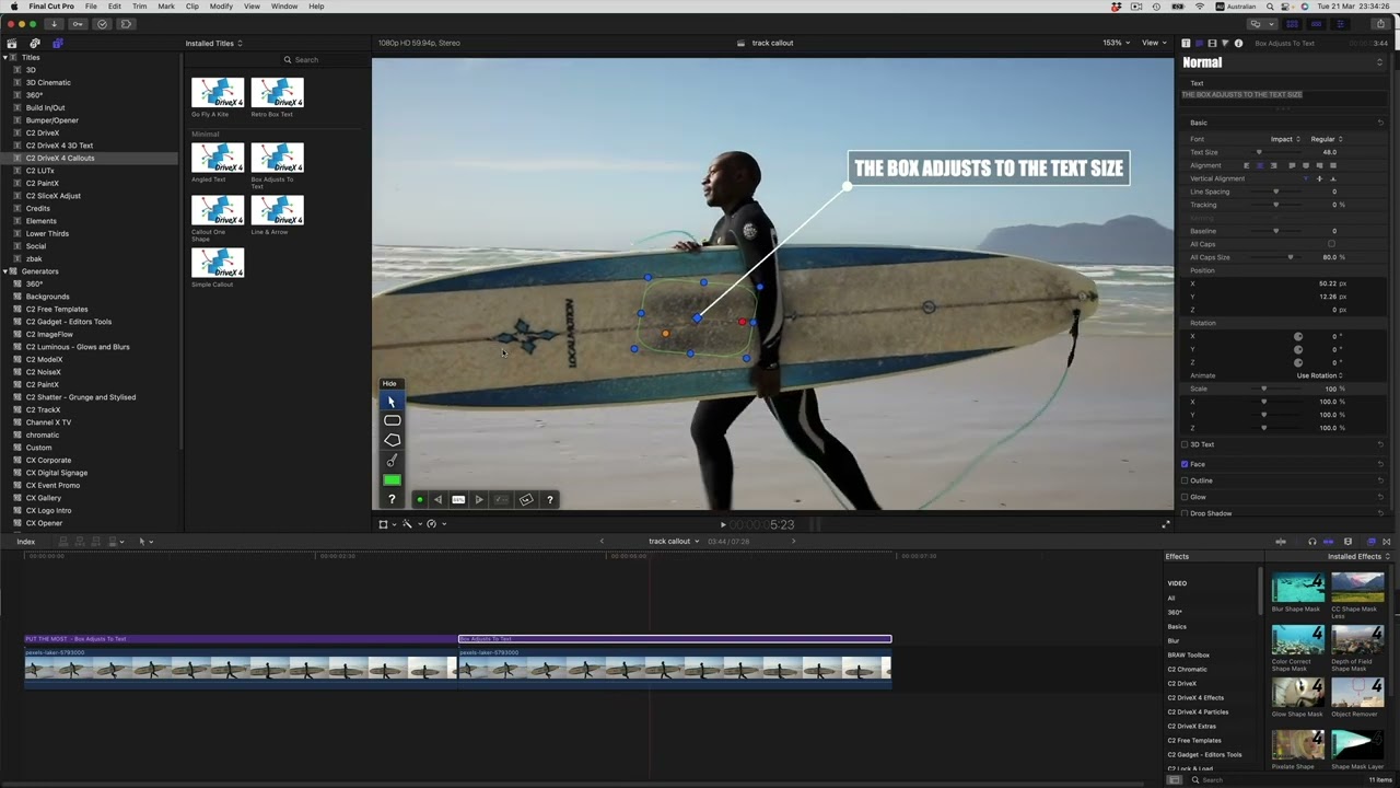 Drivex 4:  tracking a text callout in Final Cut Pro