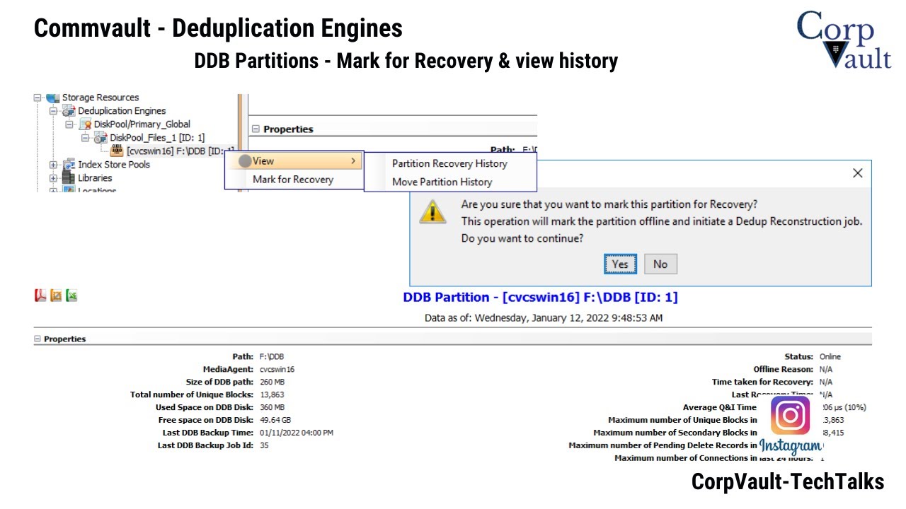 #Commvault - Deduplication Engines - Monitor DDB Partition & Mark for Recovery + View history-Part08