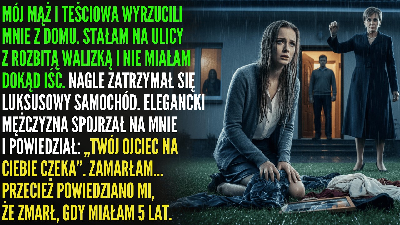 Wyrzucili mnie na deszcz z walizką… Sekundę później dowiedziałam się, że mój „zmarły” ojciec żyje