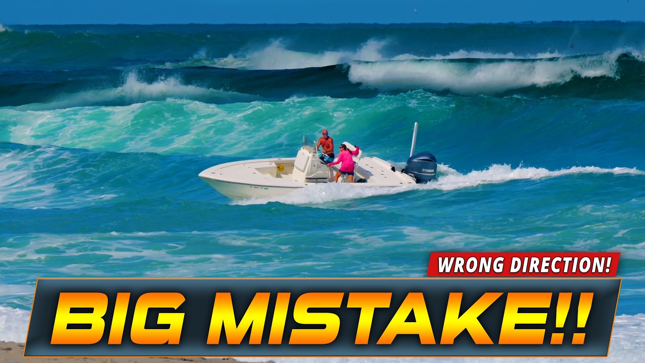 BOAT GETS CAUGHT GOING THE WRONG WAY IN THE KING TIDE !! | HAULOVER INLET | WAVY BOATS