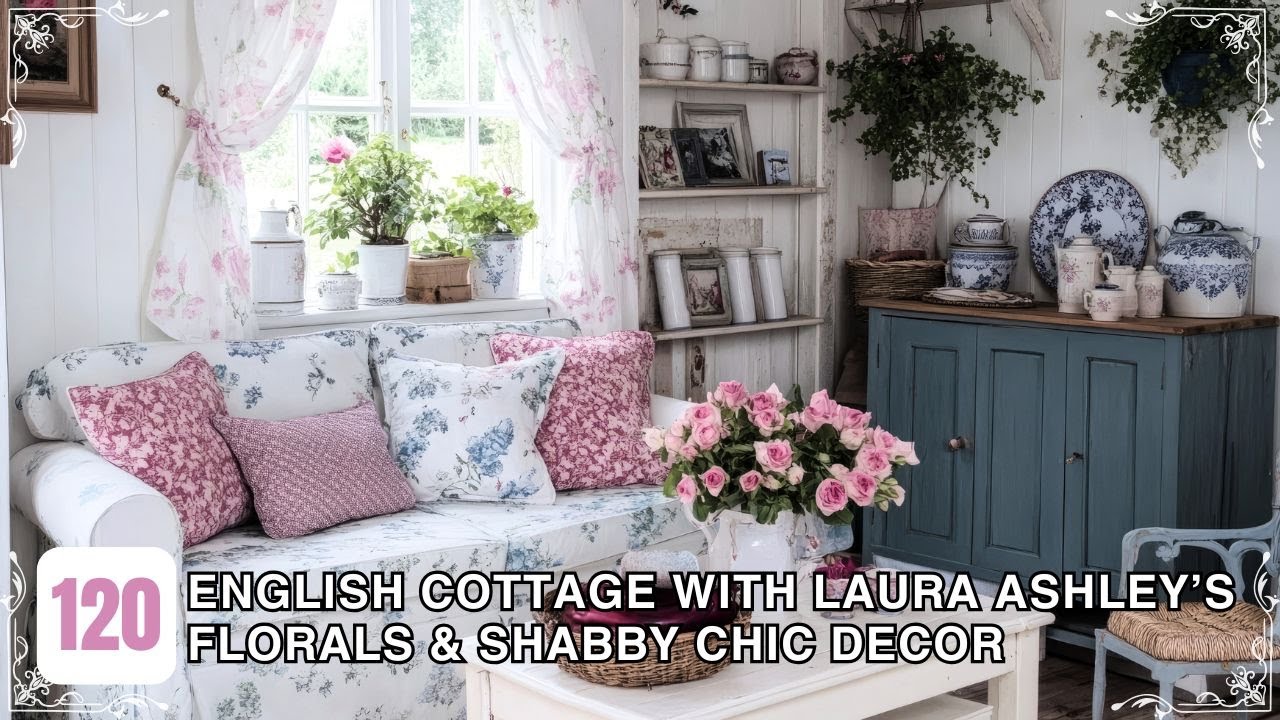 Fresh & Cozy English Cottage Decor with Laura Ashley’s Florals and Blue & White Shabby Chic Touch