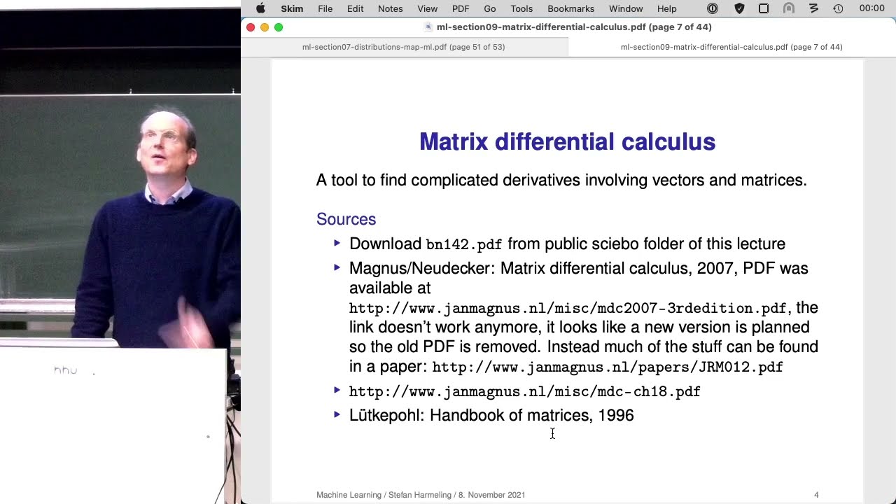 2021-11-08 Machine Learning Lecture 08/28 - Matrix Differential Calculus