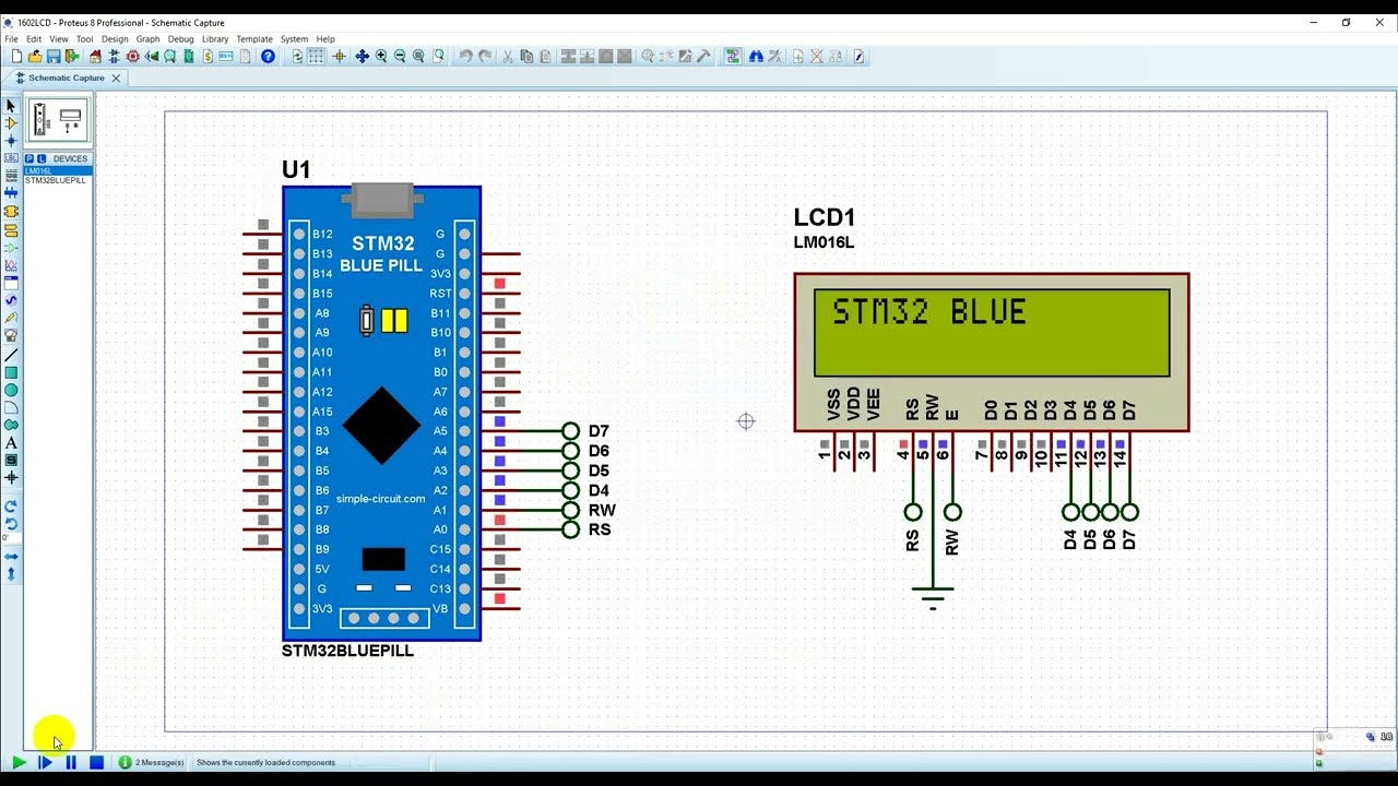 Proteus simulation - STM32 Blue Pill with 1602 LCD