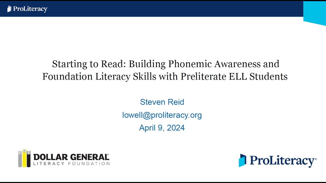 Building Phonemic Awareness and Foundation Literacy Skills with Preliterate ELL Students