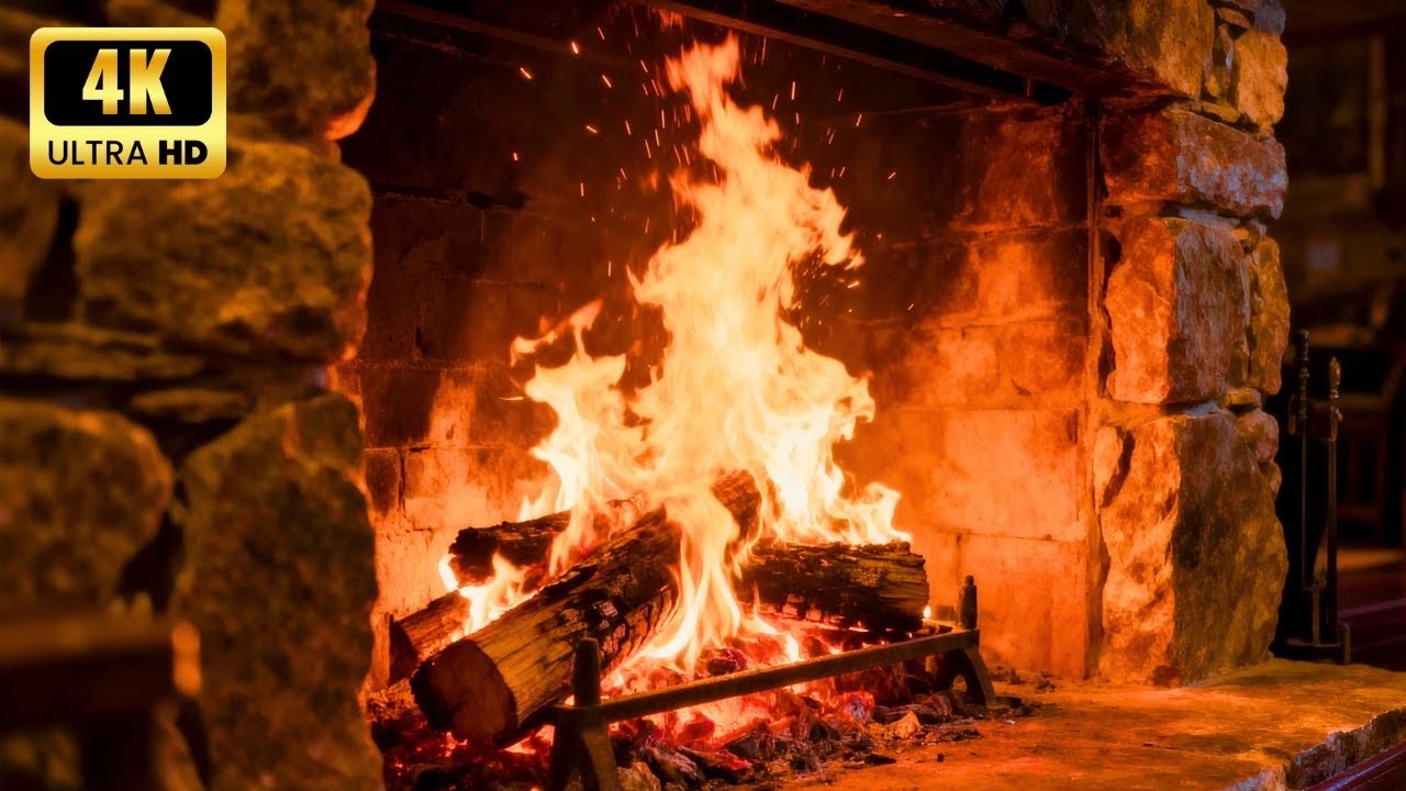 Deep Ember Fireplace Ambience 10 Hours . Steady fire crackling  sound for rest and focus ultra Hd