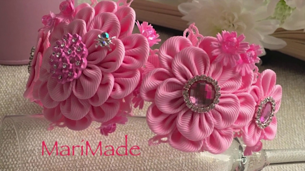 Kansashi Headband DIY Fabric Flowers Канзаши Ободок МК Цветы из Ленты