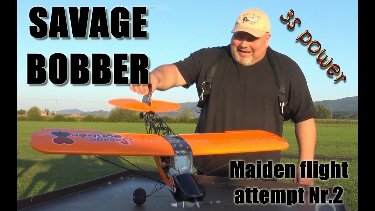 SAVAGE BOBBER DW Hobby Zlin Aviation 1000mm Wingspan Balsa PNP version 3S Maiden flight Attempt 2