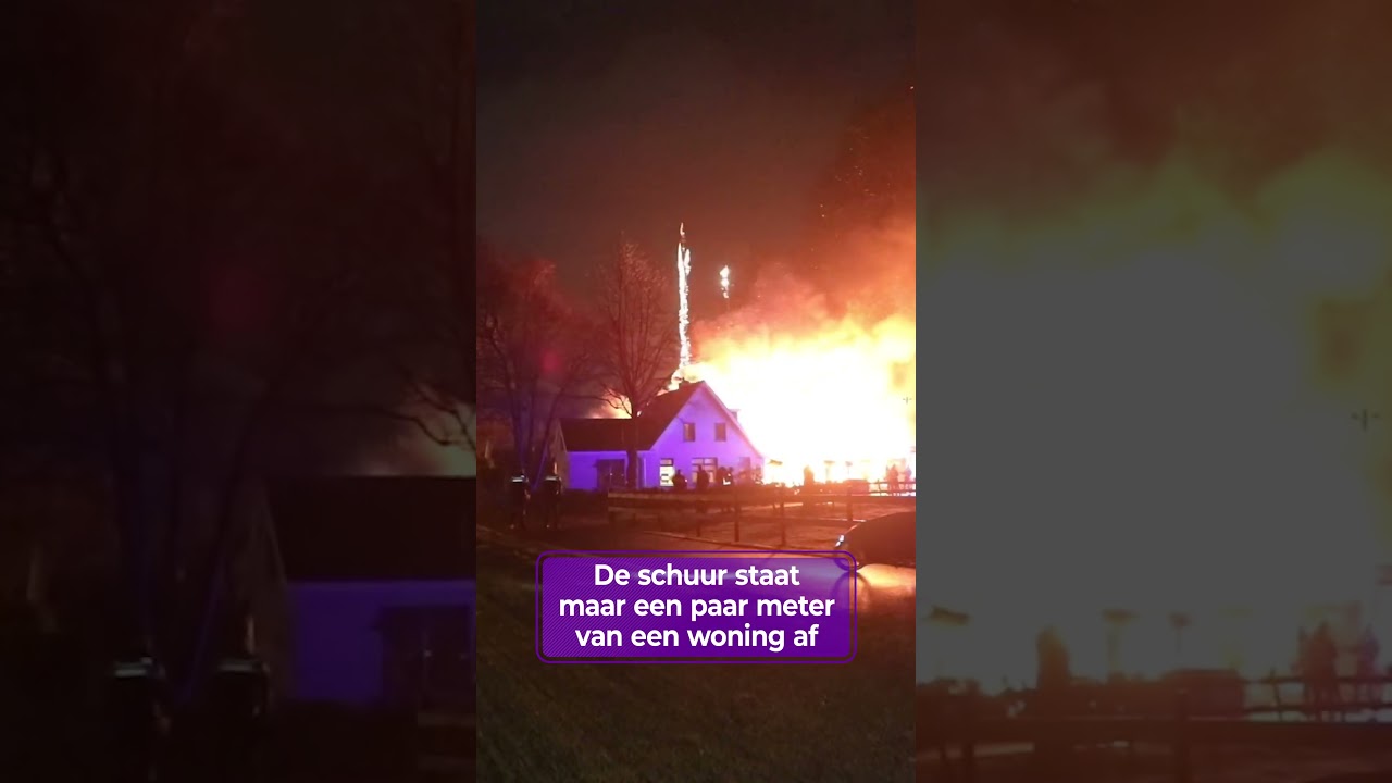 VUURWERK en VLAMMEN bij uitslaand schuurbrand | 