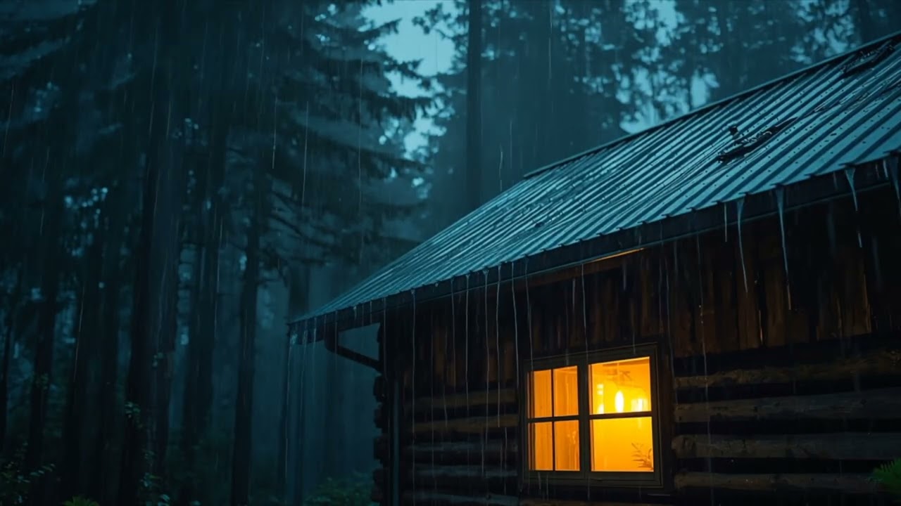 Rain Falling on a Forest Cabin Roof for Sleep, Relaxation and Stress Relief