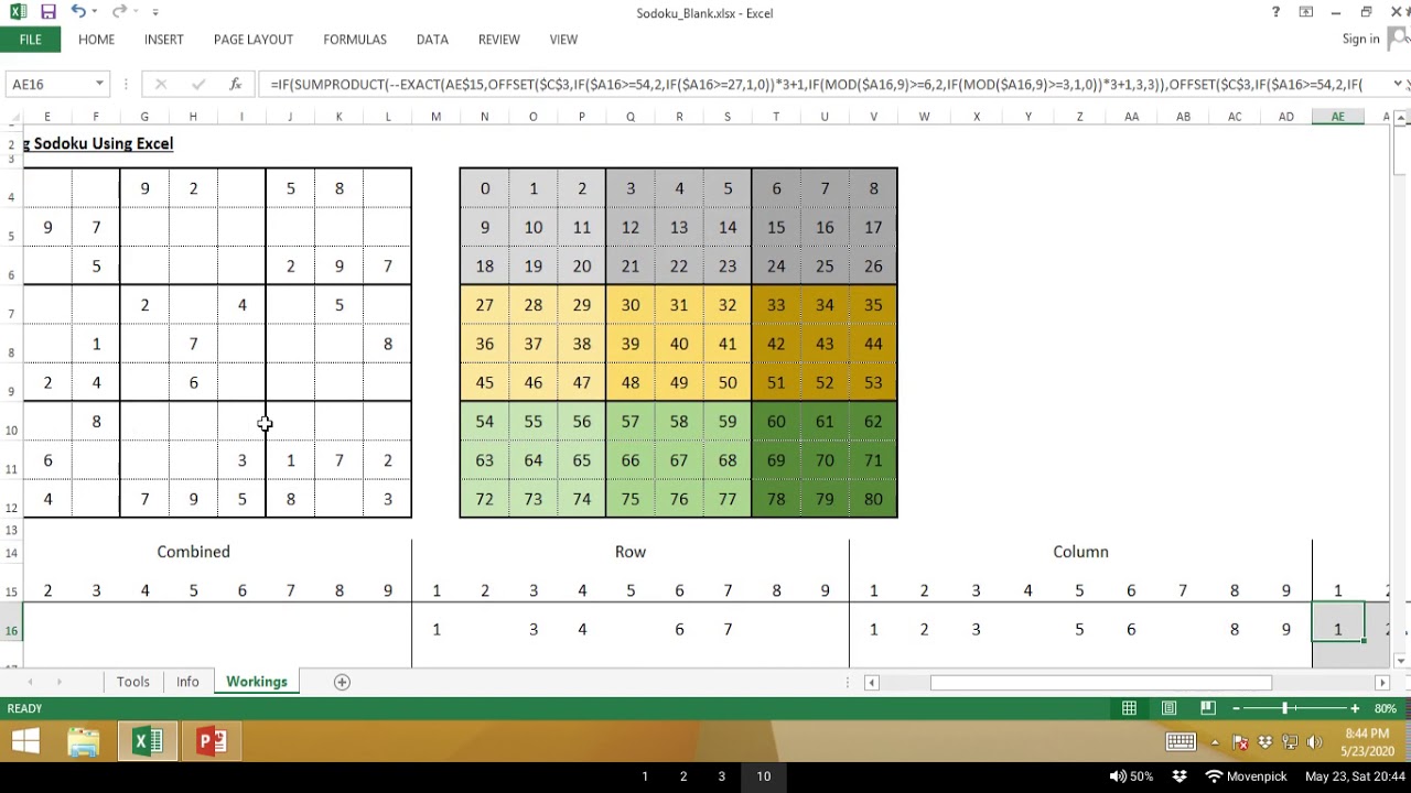 Solving Sudoku Using Excel without VBA/Add-ins