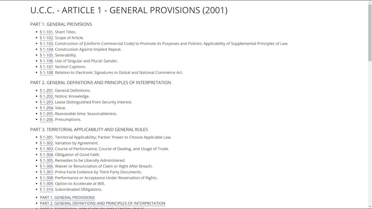 The Uniform Commercial Code (U.C.C.) ARTICLE 1 / General Provisions | Full Readthrough