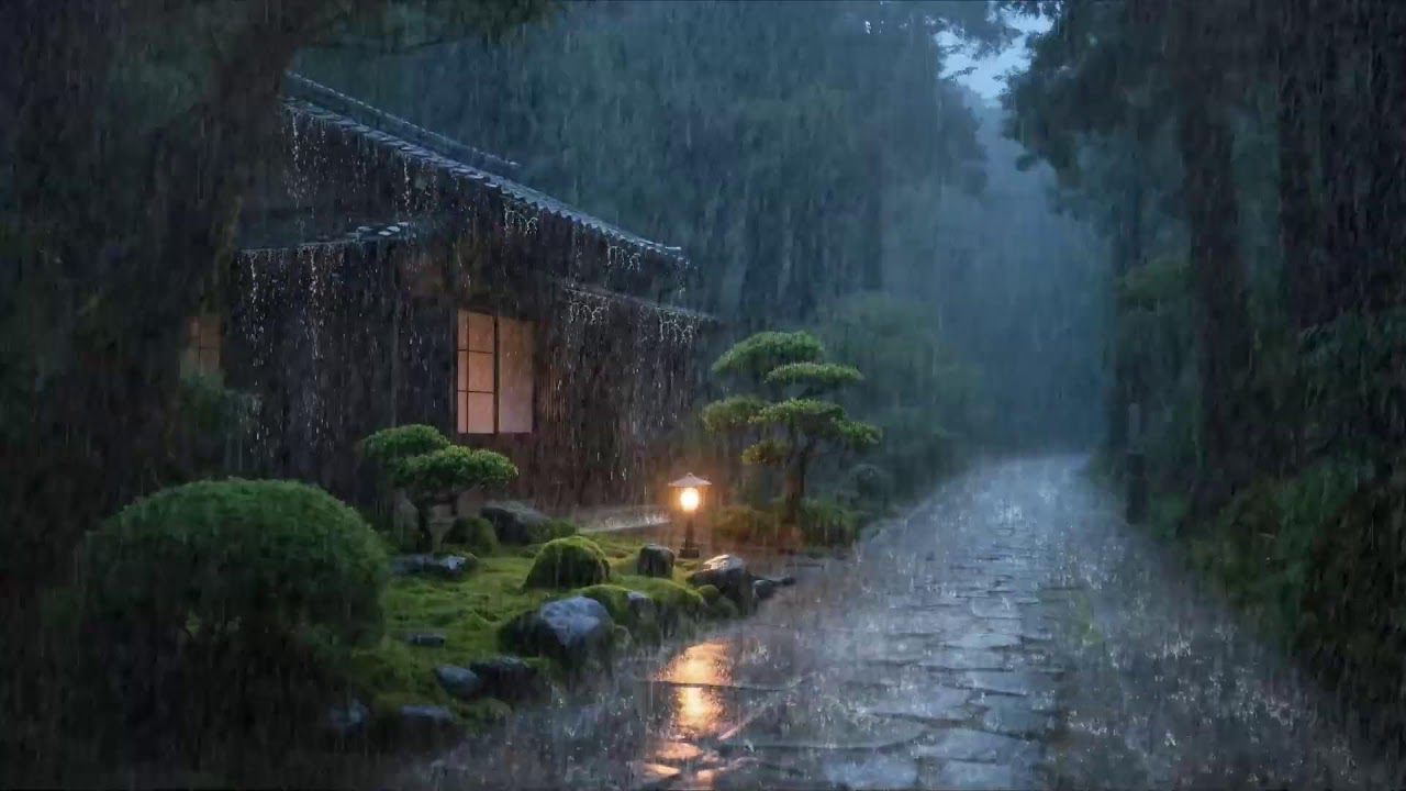 Stress accumulé – Ambiance pluie lente – Toit de la maison la nuit – Détente mentale 😌🌙