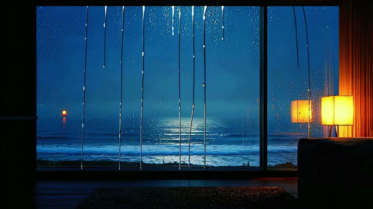 Rain on Window & Ocean Waves | 2 Hours Cozy Night Sleep Sounds, Deep Relaxing Ambience