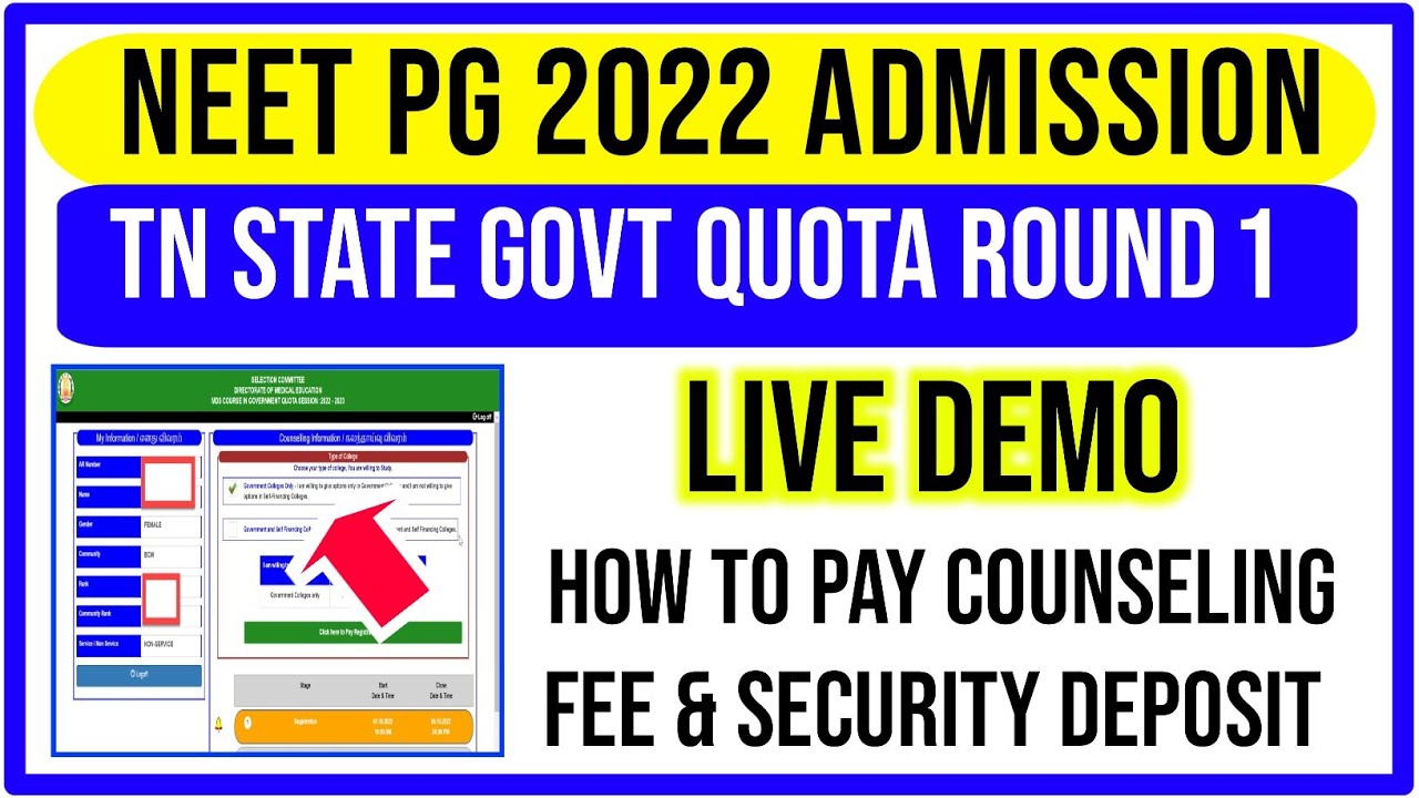 🩺NEET PG 2022 HOW TO PAY COUNSELING FEE & SECURITY DEPOSIT TO TN STATE GOVT QUOTA R1 ✅ NEET PG Tamil