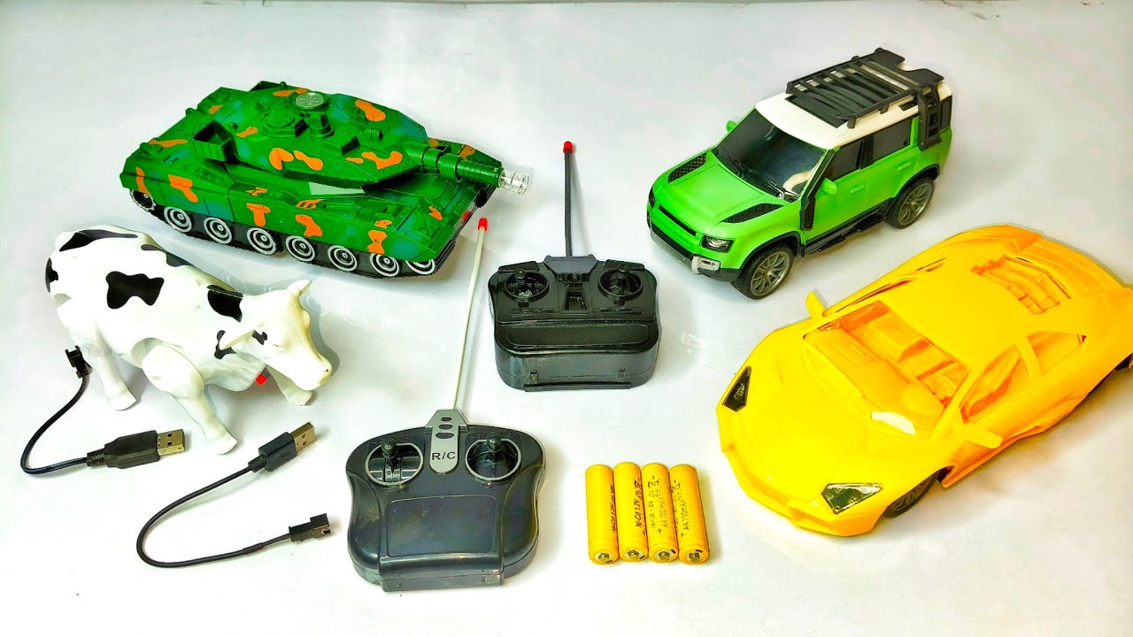 Unboxing: 1:18 RC Defender Car, Remote Control Lamborghini Car, Army Tanker With Robot, Toy Cow
