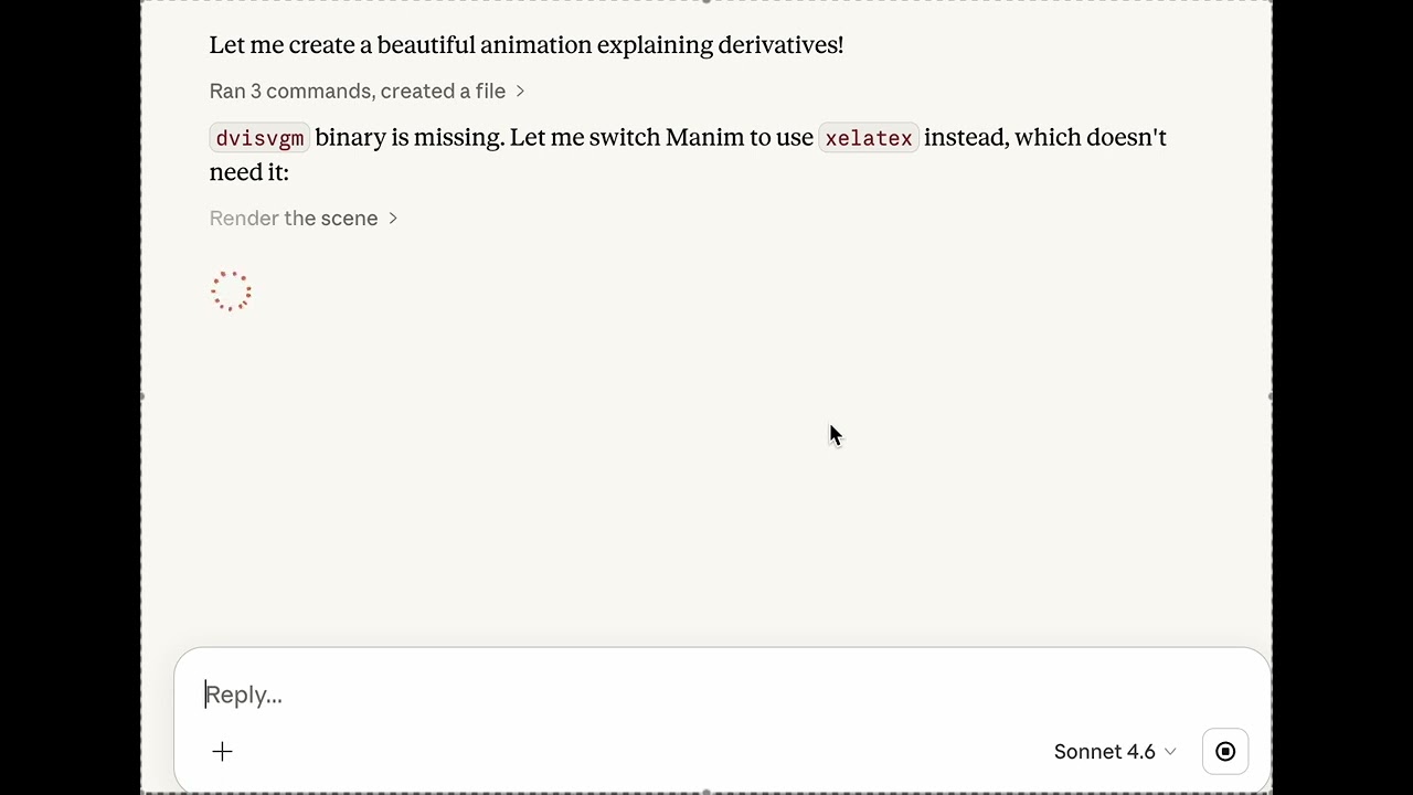 Hacking Claude to install Manim and animate a math explanation video