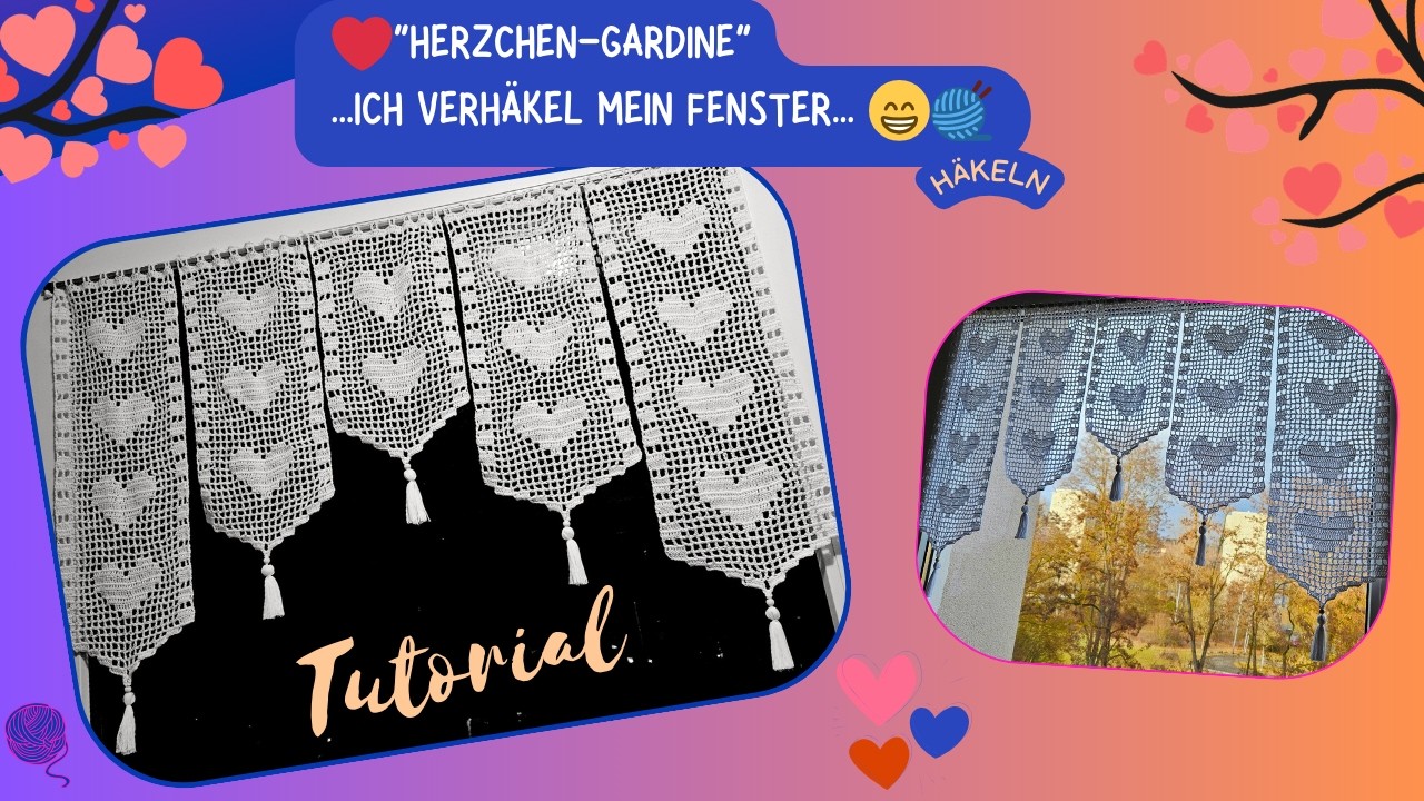 # 61 ❤️Herzchen-Gardine - Fensterdeko selbst gehäkelt 🤗🧶Schritt für Schritt!😁#häkeln #tutorial #yarn