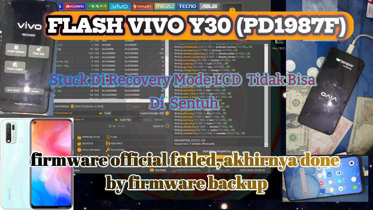 Flash vivo y30 (PD1987F) Stuck Di recovery Mode Via UNLCOKTOOL  Dengan Firmware Backupan HP Normal