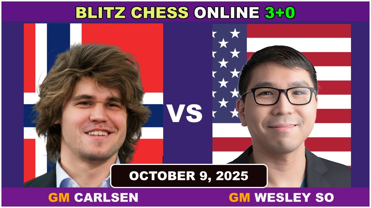 Magnus Carlsen vs Wesley So | Blitz Chess 3+0 | ChessCom | October 9, 2025