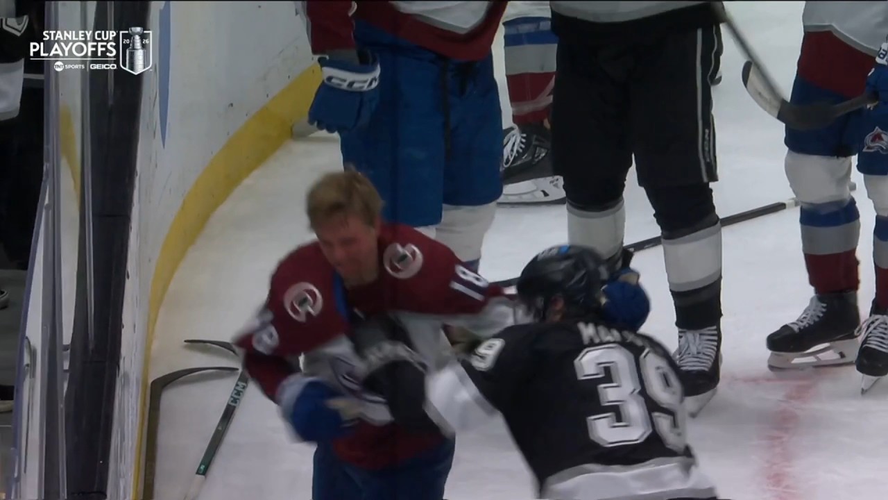 Los Angeles Kings vs Colorado Avalanche Scrum, Samuel Helenius Receives 10 Minute Misconduct