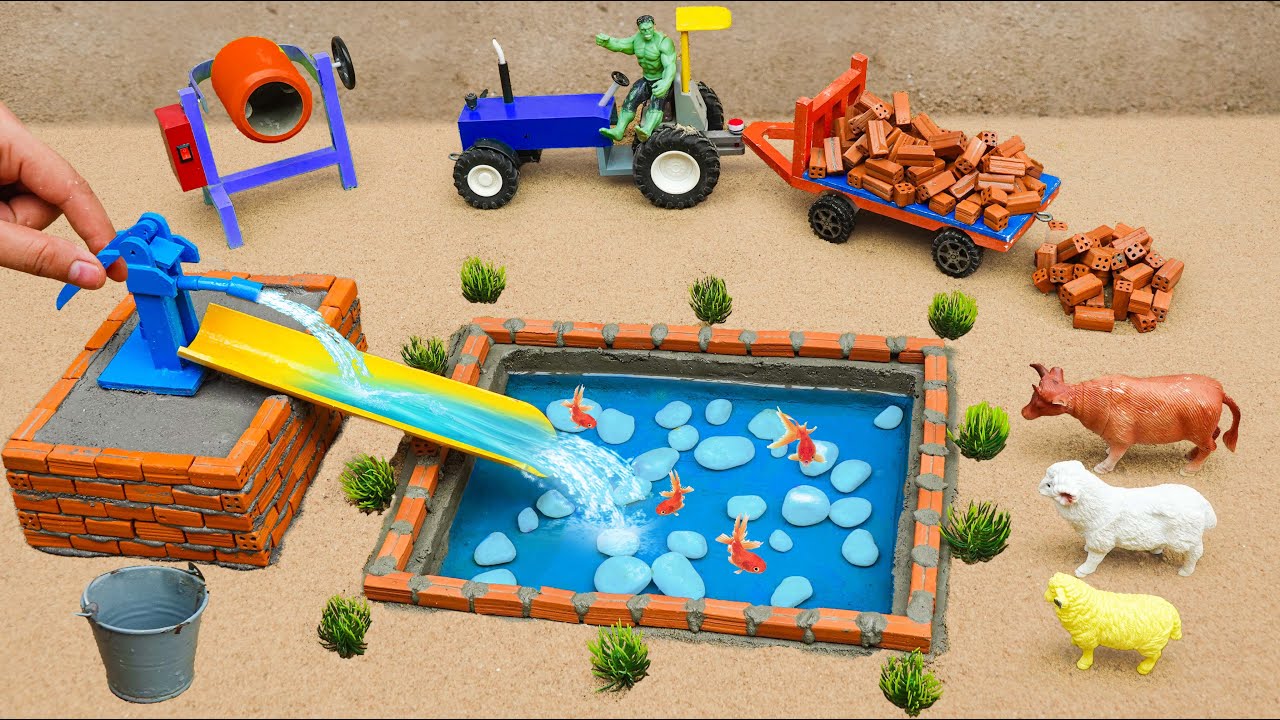 DIY Mini Hand Pump Building Science Project with Bricks | Watering for Cows @SmallCreatorTV