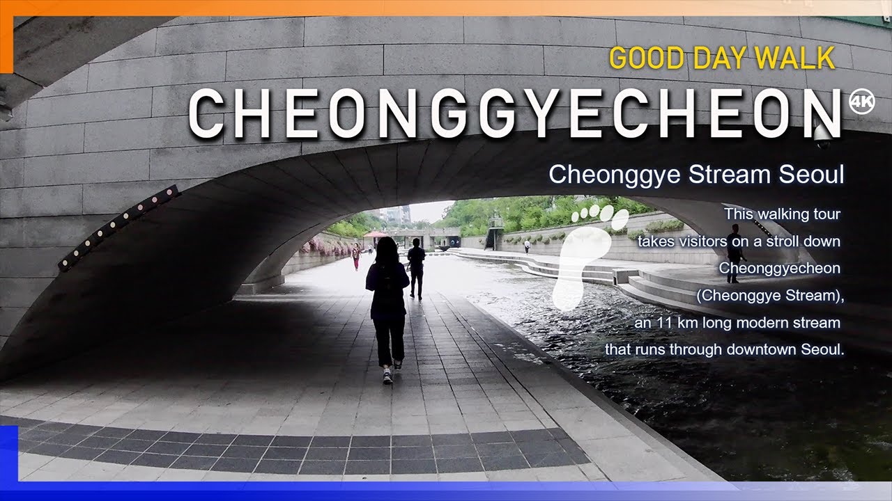 【4K.Full】 Walking Cheonggye Stream on a cloudy morning -Stream flowing in the center of Seoul 청개천