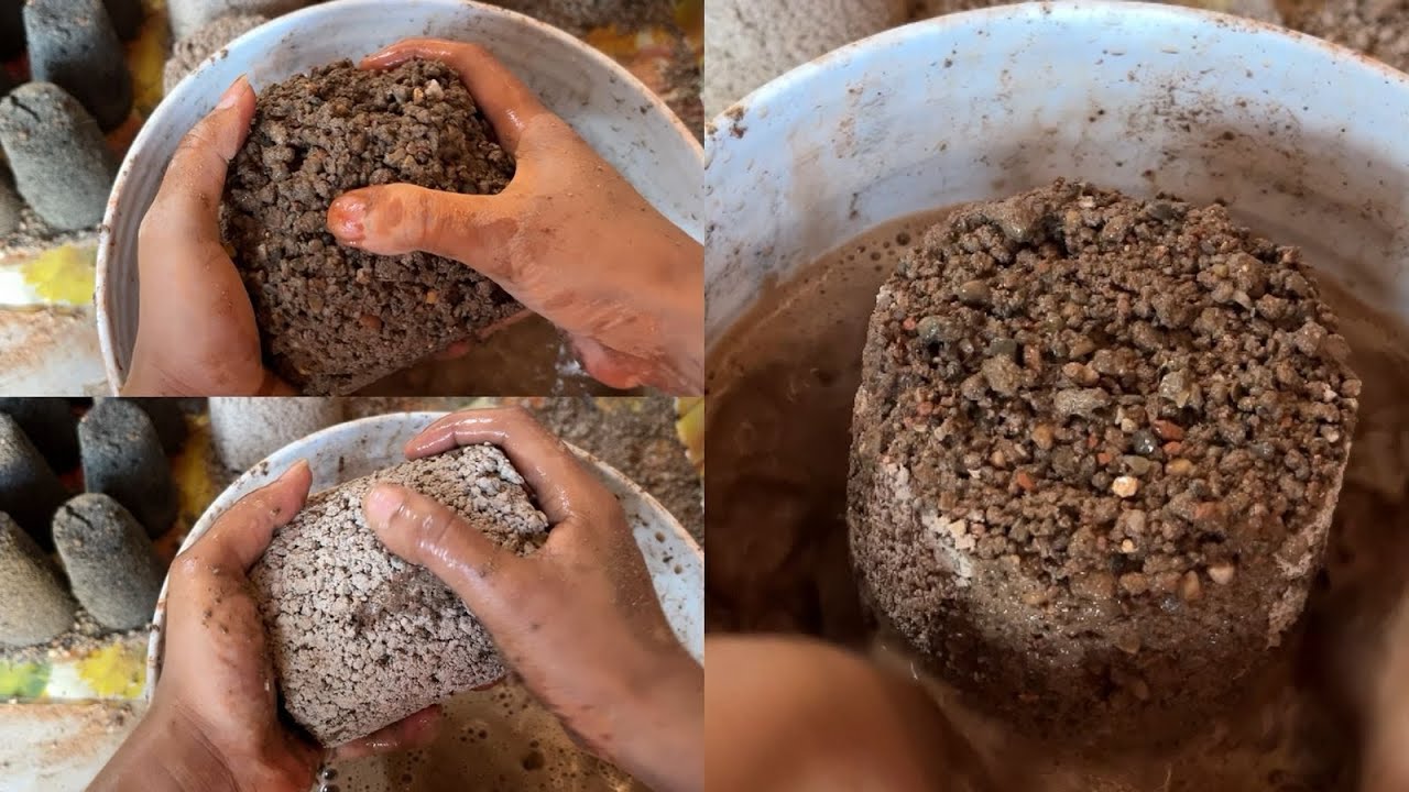 Brown concrete testure water crumbling video #satisfying #sandmentcrushing 