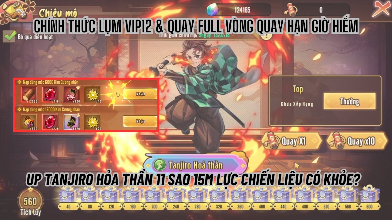 KHẾ ƯỚC DIỆT QUỶ #13 -Lụm VIP12 & Quay full vòng quay up TANJIRO HỎA THẦN 11 sao lụm top 1 lực chiến