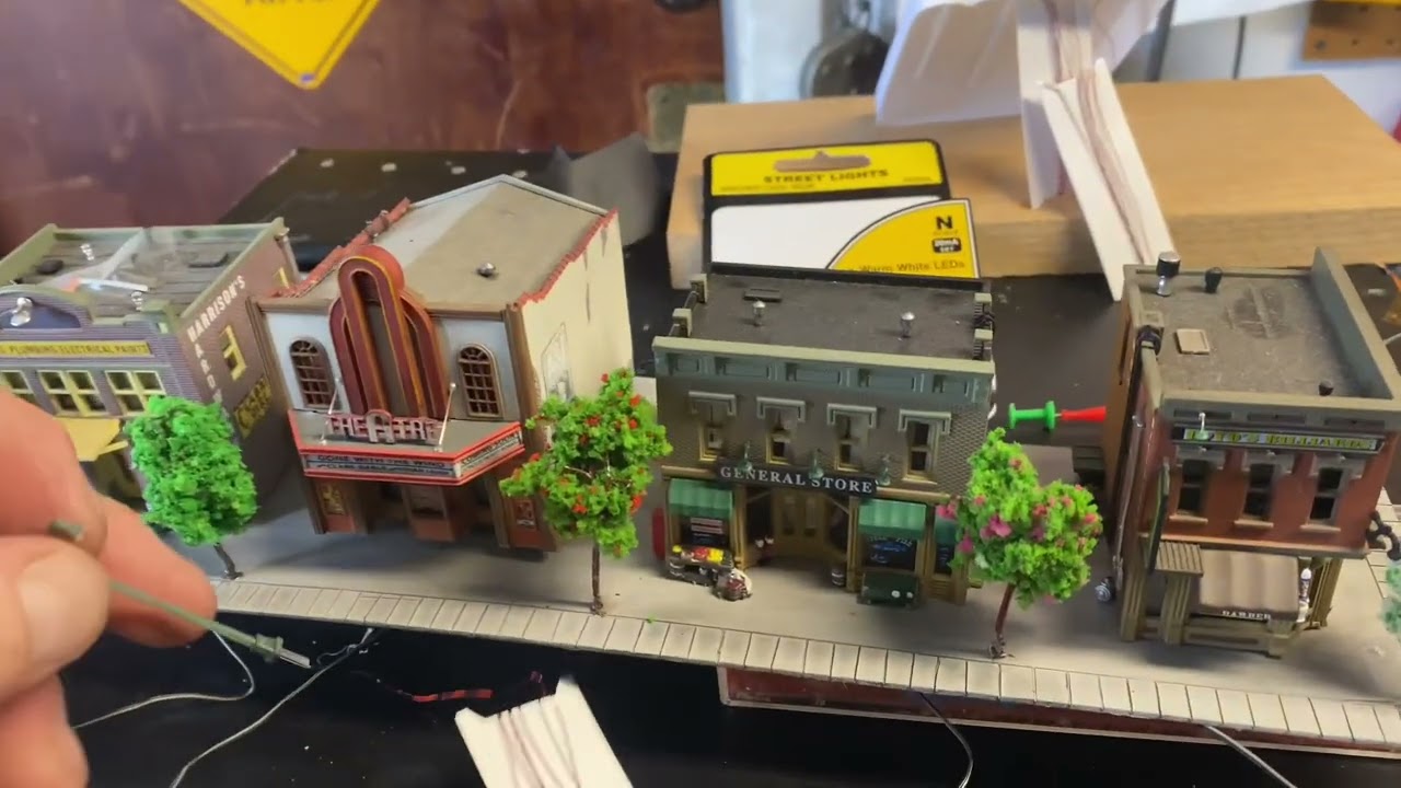 Nscale sidewalks and woodland scenics lights for my layout update!