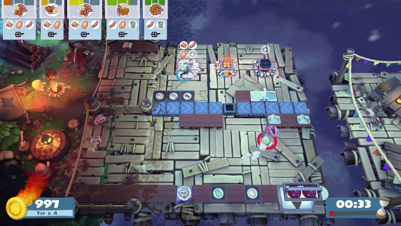 Overcooked 2 Campfire Cookoff Level 3-4 Last Level 2 Players 3 Stars 1069 points