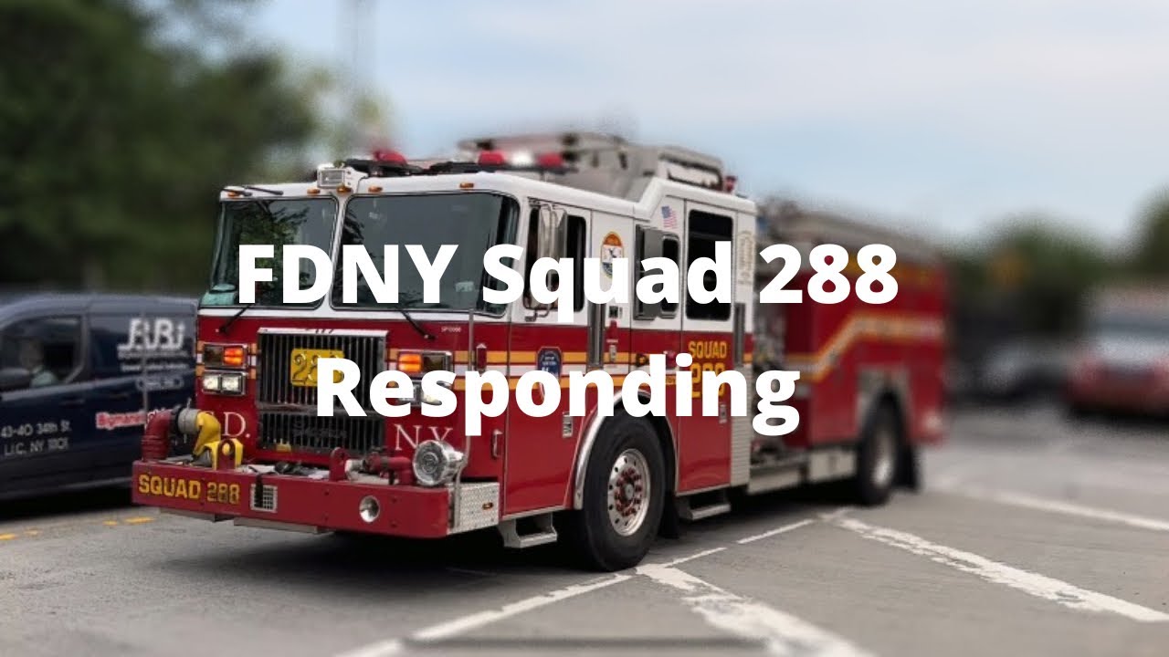 **MAJOR HORN USE** FDNY Squad 288 hauling down 69th Street with its 2nd Piece
