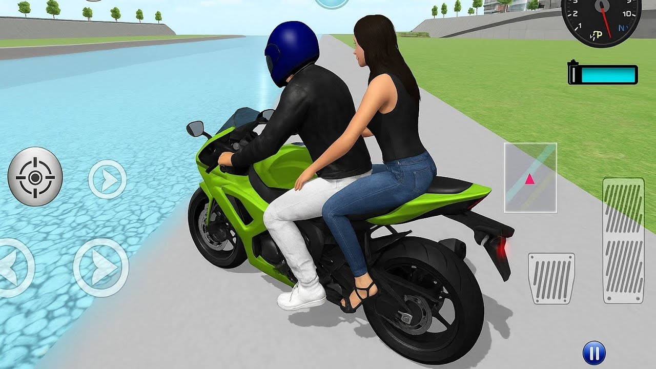 💚Green Super Bike Crazy Speed Drive from River Bed to City Roads💥_3D Driving Class Simulator 