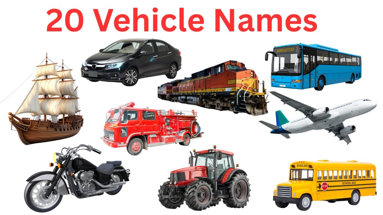 20 vehicles Names of in Hindi and English / car bus train bike for kids learning with picture