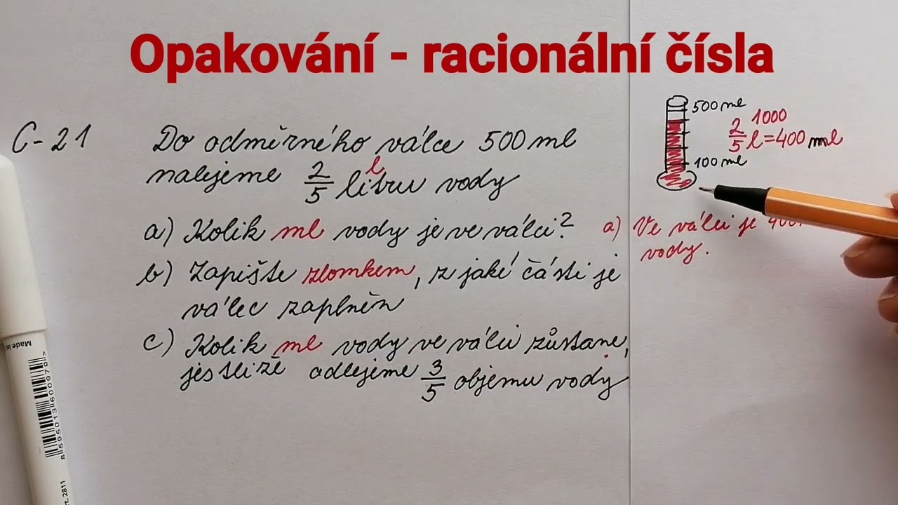 Opakování - racionální čísla (voda v odměrném válci)