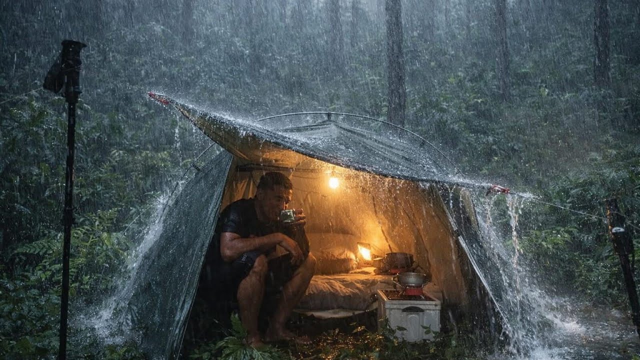 😭Rain All Day, Lightning ⚡️ Camping Survives in the Middle of the Forest 