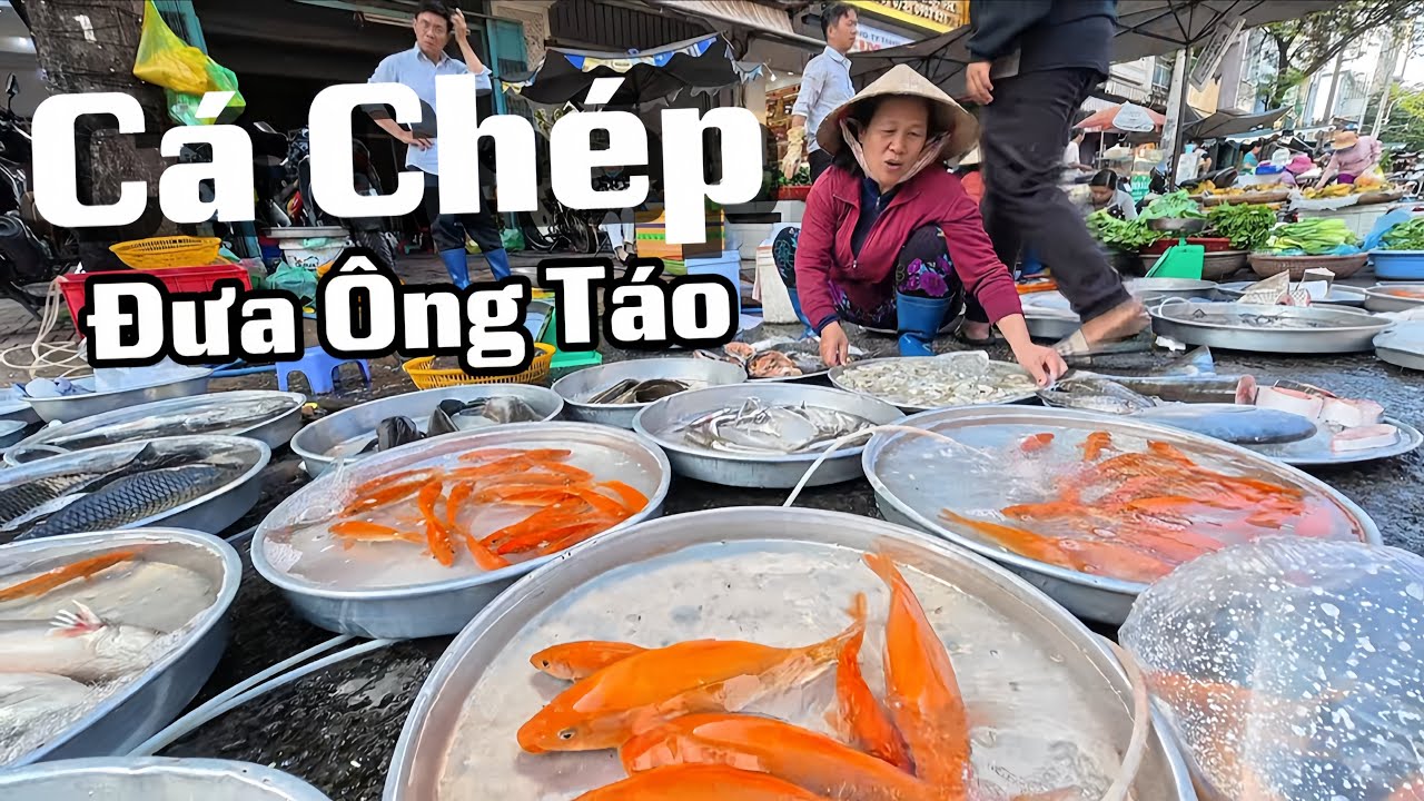 CHỢ HOÀ BÌNH NHỘN NHỊP Ngày Đưa Ông Táo. Cá Chép - Bông Hoa - Trái Cây 