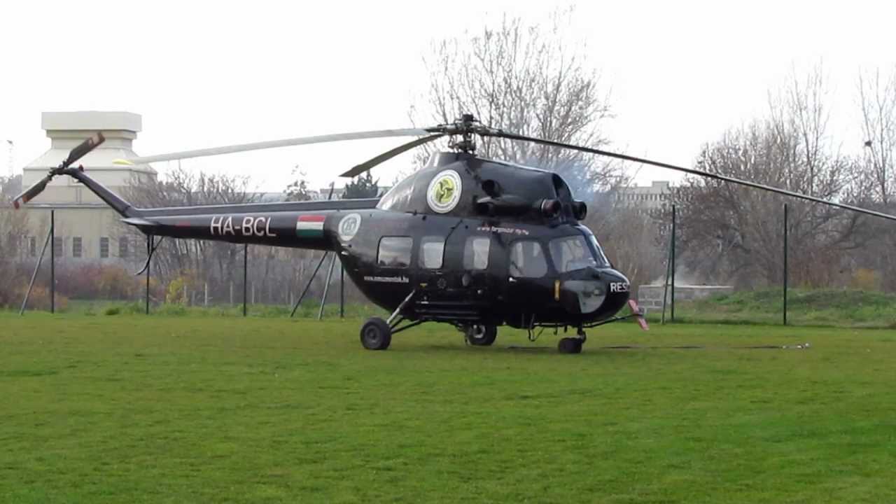 Mil Mi 2 HA-BCL helicopter engine start and takeoff / landing