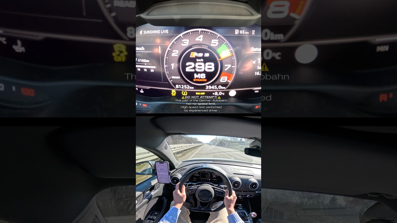 Audi RS3 with a BIG TURBO does 0-300!
