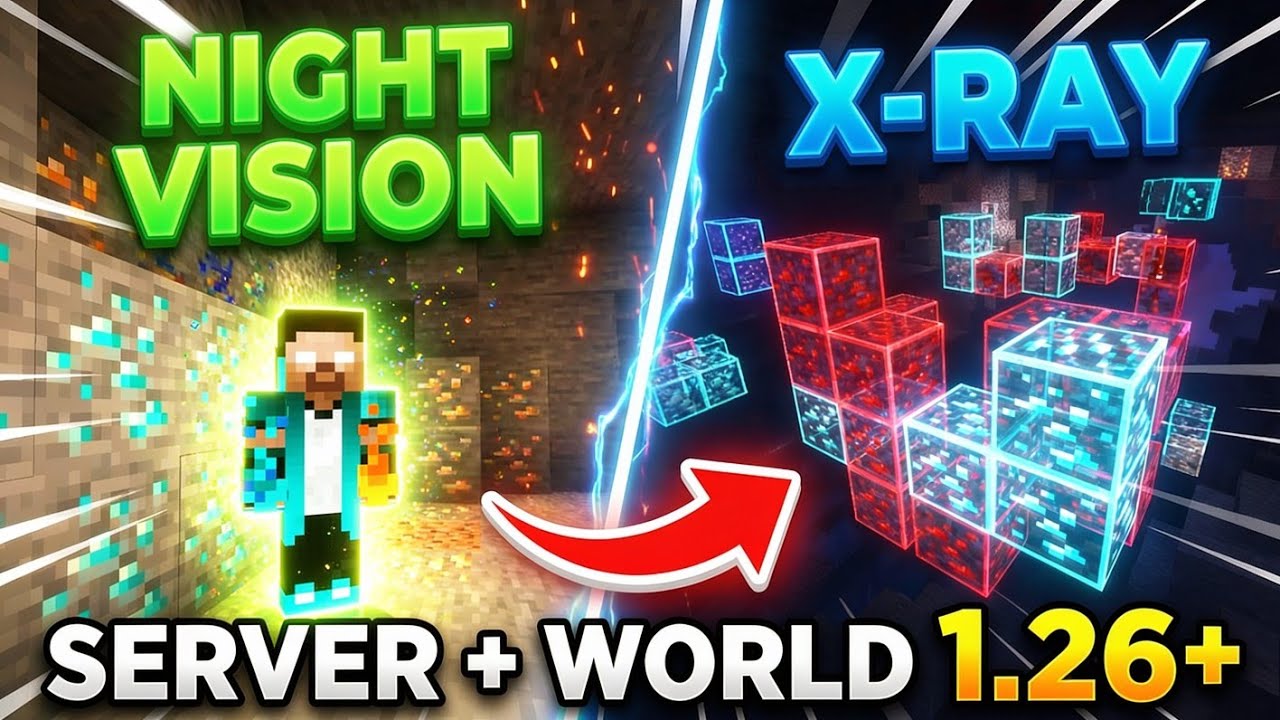 Пакет X-Ray + ночное видение для MCPE 1.26+ (ПОДДЕРЖКА СЕРВЕРА И ДОСТИЖЕНИЯ ВКЛЮЧЕНЫ)