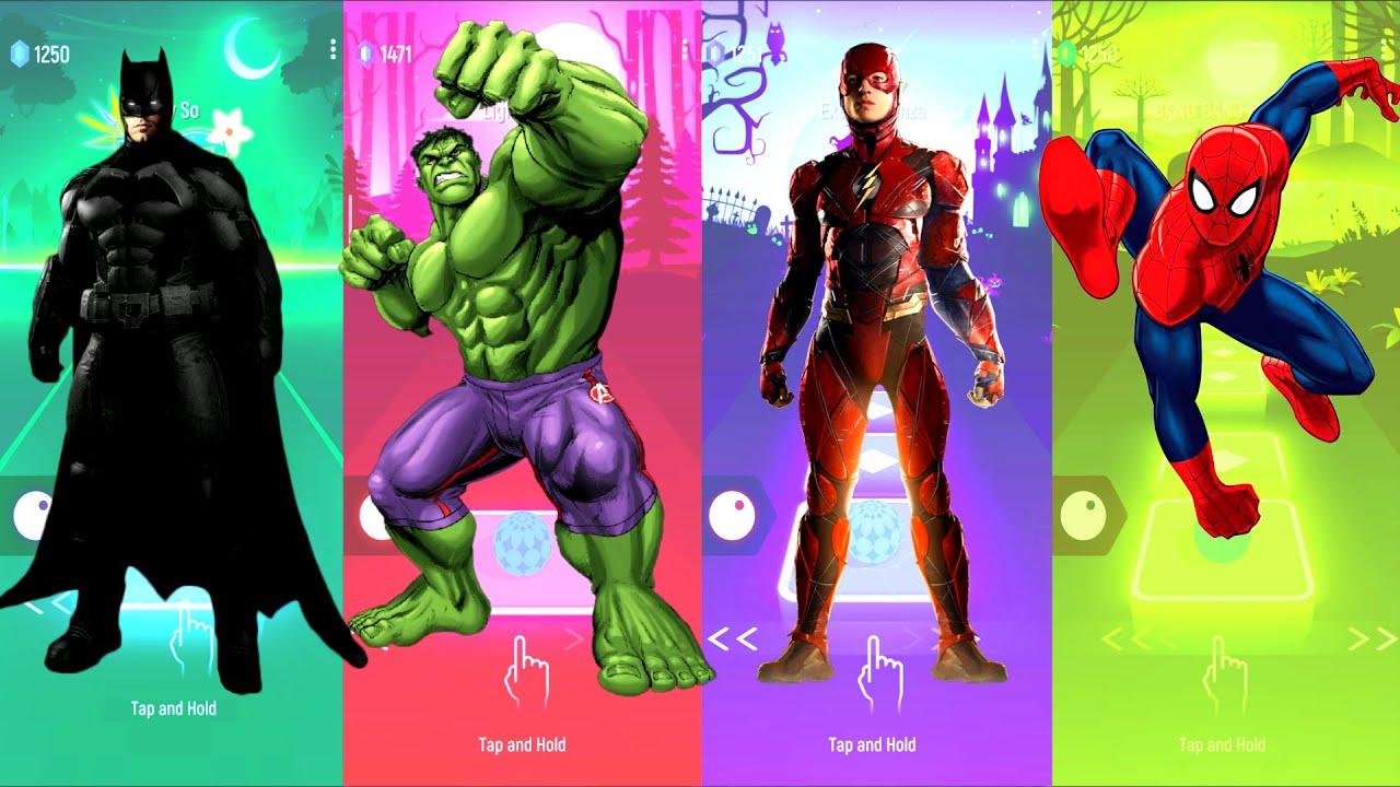 Batman 🆚 Hulk 🆚 Flash 🆚 Spiderman | DC Heroes 🆚 Marvel Heroes | Tiles Hop Fun Ball
