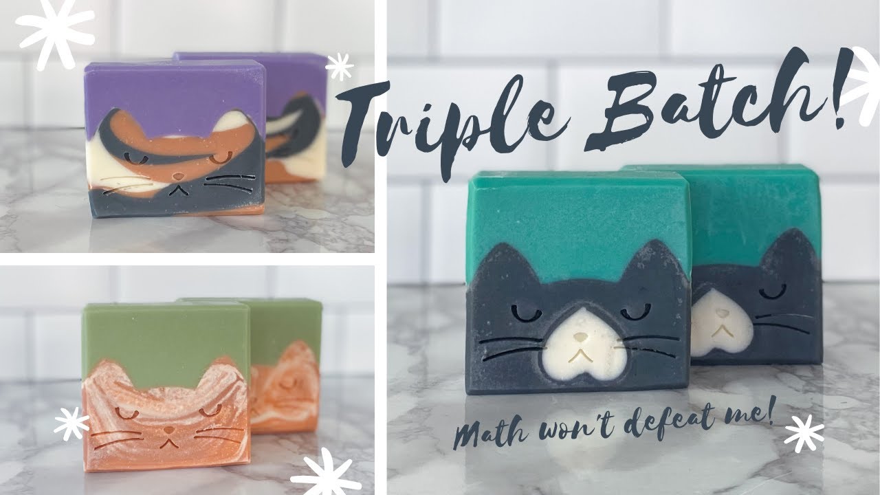 Making and Cutting a Triple Batch of Cat Soaps - cold process sculpted with soap scraper