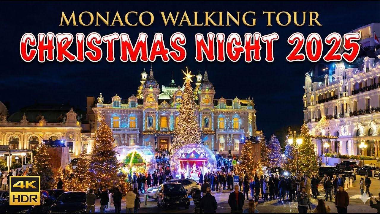 🇲🇨 MONACO WALKING TOUR 2025 – Christmas Night 4K 🎄