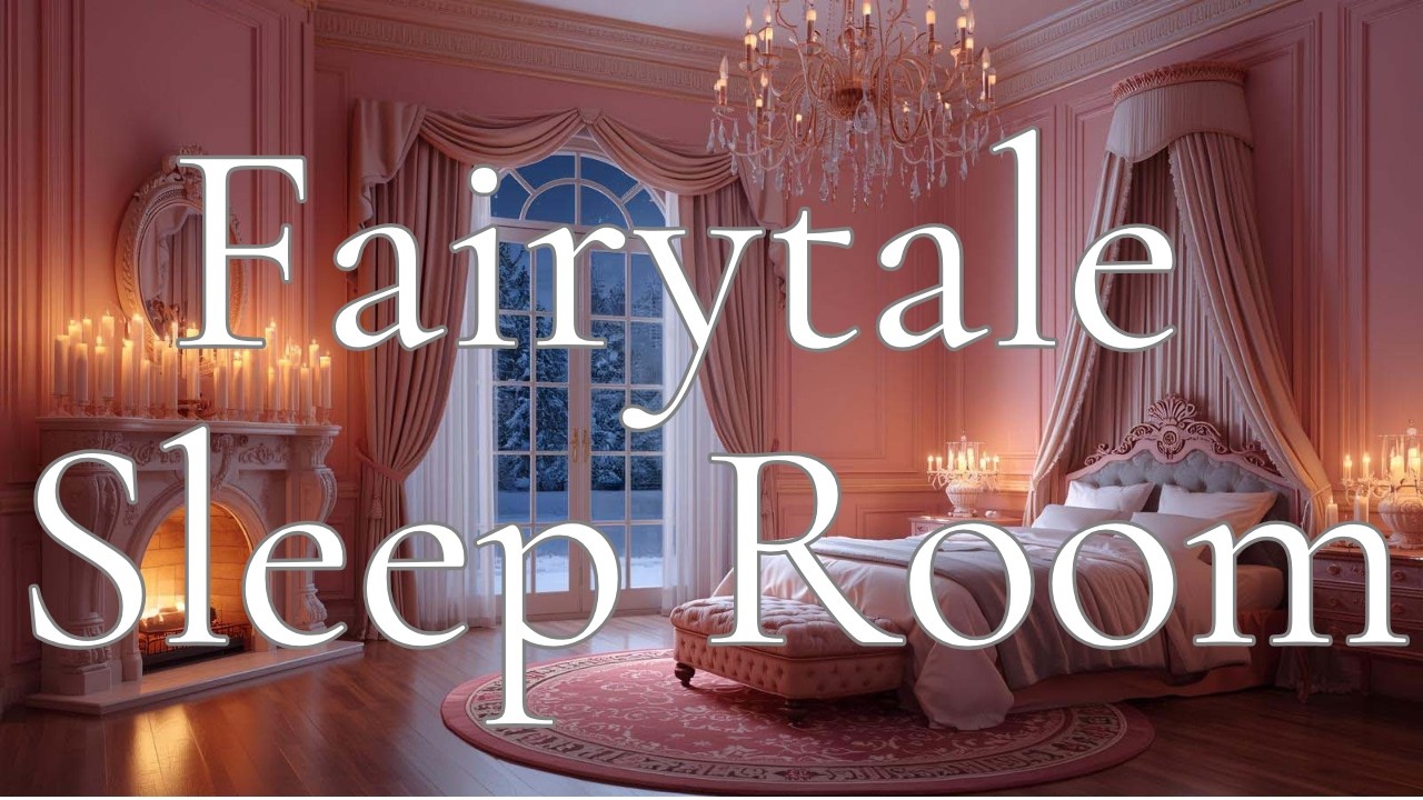 Princess Bedroom at Night 🌙 Cozy Fireplace Ambience • Snowy Window • Fairytale Sleep Room (1 Hour)