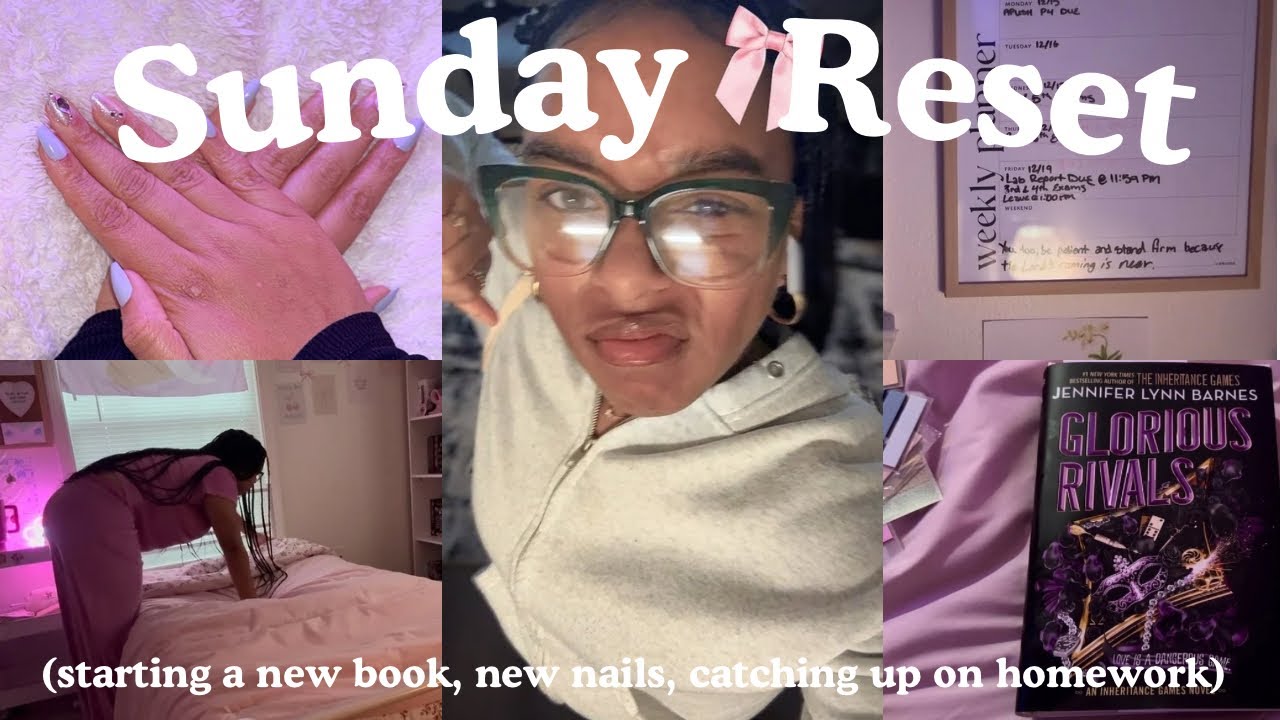 Sunday Reset 🌷📚📑 (starting a new book, new nails, catching up on homework)